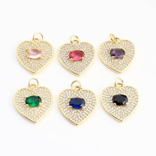 Cubique Pendentif en laiton zircon pavent, coeur, Placage de couleur d'or, DIY & pavé de micro zircon, plus de couleurs à choisir, 18x17x4mm, Vendu par PC
