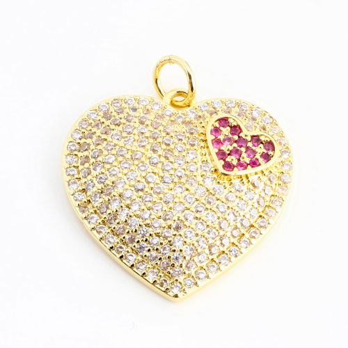 Cubique Pendentif en laiton zircon pavent, coeur, DIY & pavé de micro zircon, doré, 20x1x3mm, Vendu par PC