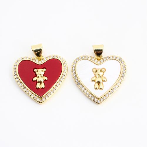 Cubique Pendentif en laiton zircon pavent, avec Acrylique, coeur, Placage de couleur d'or, DIY & pavé de micro zircon, plus de couleurs à choisir, 24x20x4mm, Vendu par PC