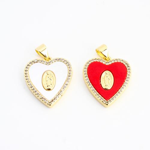 Cubique Pendentif en laiton zircon pavent, avec Acrylique, coeur, Placage de couleur d'or, DIY & pavé de micro zircon, plus de couleurs à choisir, 24x17x4mm, Vendu par PC