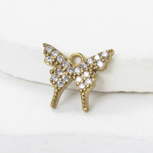 Rhinestone Brass Hängen, Mässing, Fjäril, plated, DIY & med strass, gyllene, nickel, bly och kadmium gratis, 10.70x12.40x8mm, Säljs av PC
