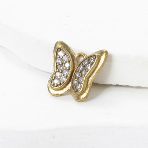 Rhinestone Brass Hängen, Mässing, Fjäril, plated, DIY & med strass, gyllene, nickel, bly och kadmium gratis, 10.60x11.70x1.90mm, Säljs av PC