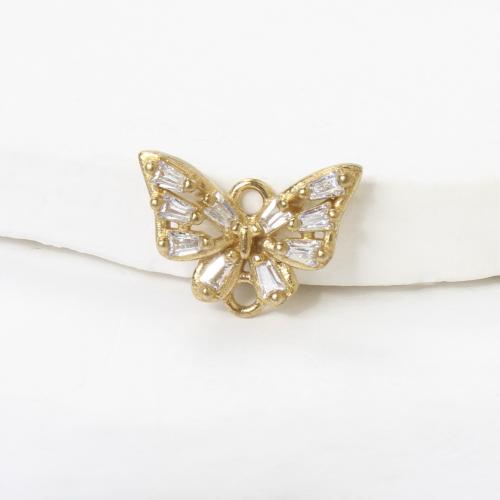 Connecteur de bijoux en laiton, papillon, Placage, DIY & avec strass, doré, protéger l'environnement, sans nickel, plomb et cadmium, 9.40x12.80x1.90mm, Vendu par PC