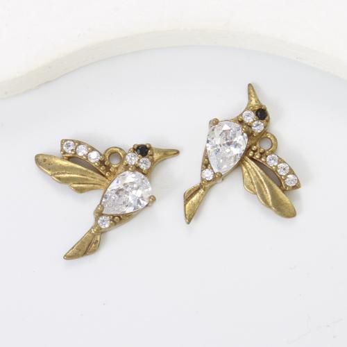 Rhinestone Brass Hängen, Mässing, Fågel, plated, DIY & med strass, gyllene, nickel, bly och kadmium gratis, 14.80x17.60x3.80mm, Säljs av PC