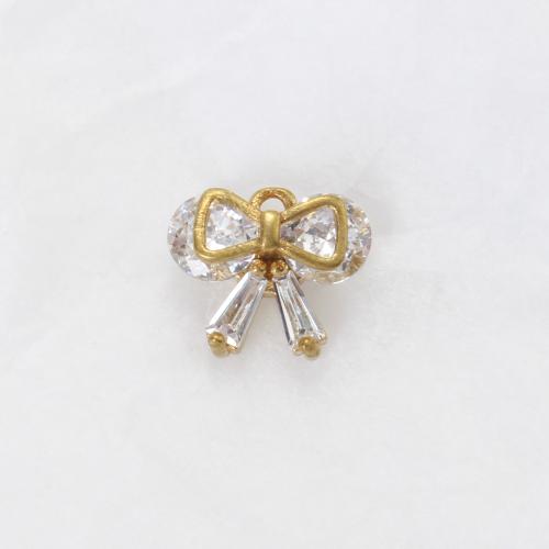 Rhinestone Brass Hängen, Mässing, Bowknot, plated, DIY & med strass, gyllene, nickel, bly och kadmium gratis, 11.30x13.30x6mm, Säljs av PC