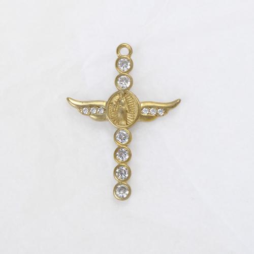 Rhinestone Brass Hängen, Mässing, Cross, plated, DIY & med strass, gyllene, nickel, bly och kadmium gratis, 29x20x9mm, Säljs av PC