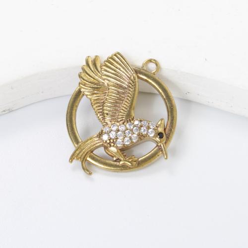 Rhinestone Brass Hängen, Mässing, Fågel, plated, DIY & med strass, gyllene, nickel, bly och kadmium gratis, 23.60x23.20x3.60mm, Säljs av PC