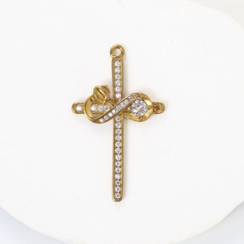 Rhinestone Brass Hängen, Mässing, Cross, plated, DIY & med strass, gyllene, nickel, bly och kadmium gratis, 34.60x20.60x2.90mm, Säljs av PC