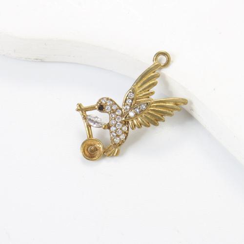 Rhinestone Brass Hängen, Mässing, Fågel, plated, DIY & med strass, gyllene, nickel, bly och kadmium gratis, 25.20x12.50x3mm, Säljs av PC