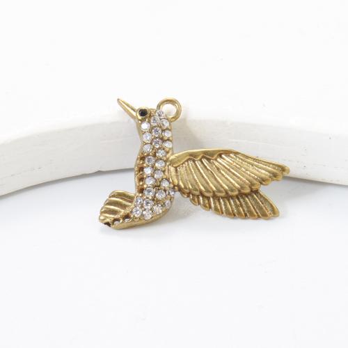 Rhinestone Brass Hängen, Mässing, Fågel, plated, DIY & med strass, gyllene, nickel, bly och kadmium gratis, 32x13x3.70mm, Säljs av PC