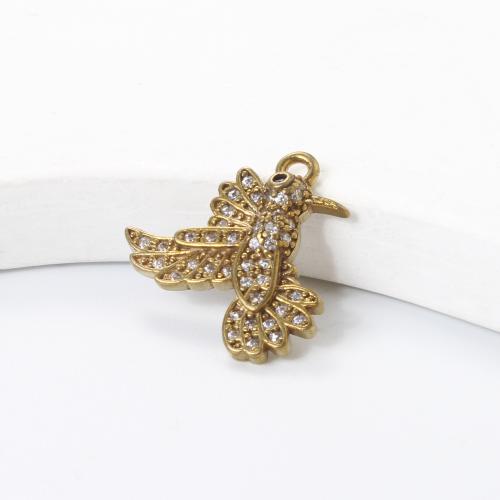 Rhinestone Brass Hängen, Mässing, Fågel, plated, DIY & med strass, gyllene, nickel, bly och kadmium gratis, 17.70x16.60x3mm, Säljs av PC