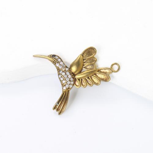 Rhinestone Brass Hängen, Mässing, Fågel, plated, DIY & med strass, gyllene, nickel, bly och kadmium gratis, 27.30x23x3mm, Säljs av PC