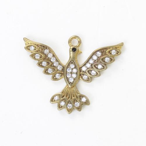 Rhinestone Brass Hängen, Mässing, Fågel, plated, DIY & med strass, gyllene, nickel, bly och kadmium gratis, 22x28.20x2.30mm, Säljs av PC