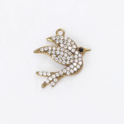 Rhinestone Brass Hängen, Mässing, Fågel, plated, DIY & med strass, gyllene, nickel, bly och kadmium gratis, 16x18.80x3.50mm, Säljs av PC