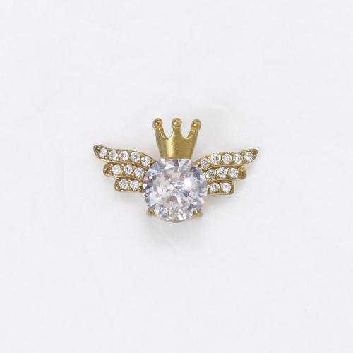 Rhinestone Brass Hängen, Mässing, Vingform, plated, DIY & med strass, gyllene, nickel, bly och kadmium gratis, 12.80x20.60x6.50mm, Säljs av PC