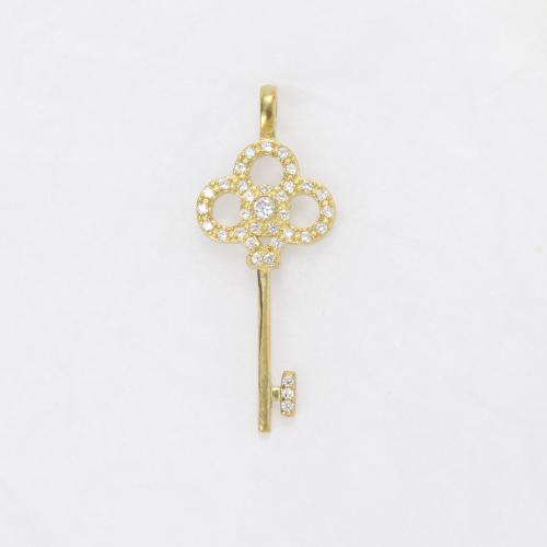 Rhinestone Brass Hängen, Mässing, Nyckel, plated, DIY & med strass, gyllene, nickel, bly och kadmium gratis, 32.20x12.80x6.50mm, Säljs av PC