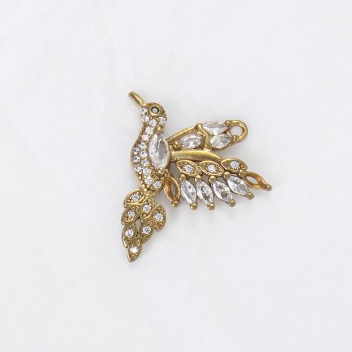 Rhinestone Brass Hängen, Mässing, Fågel, plated, DIY & med strass, gyllene, nickel, bly och kadmium gratis, 20x24x4.40mm, Säljs av PC