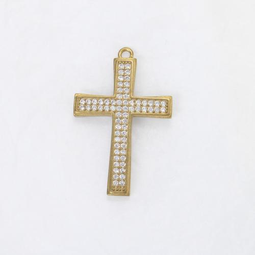 Rhinestone Brass Hängen, Mässing, Cross, plated, DIY & med strass, gyllene, nickel, bly och kadmium gratis, 34.70x22.60x2.30mm, Säljs av PC