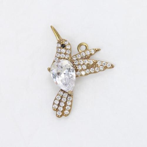 Rhinestone Brass Hängen, Mässing, Fågel, plated, DIY & med strass, gyllene, nickel, bly och kadmium gratis, 27x19.30x4.70mm, Säljs av PC