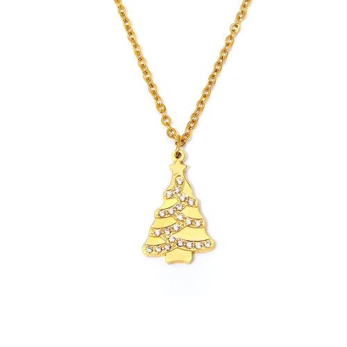 Jul halsband, 304 rostfritt stål, Julgran, äkta guldpläterad, Jul Design & micro bana cubic zirconia & för kvinna, Säljs av PC
