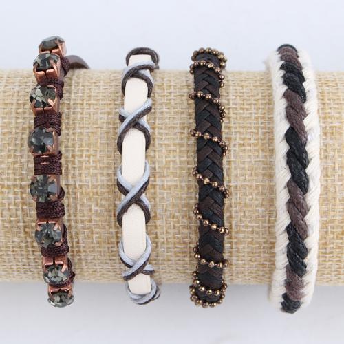 Bracelets cordon PU, corde de cire, avec cuir PU & strass & laiton, Placage, bijoux de mode & multicouche, plus de couleurs à choisir, protéger l'environnement, sans nickel, plomb et cadmium, Vendu par PC