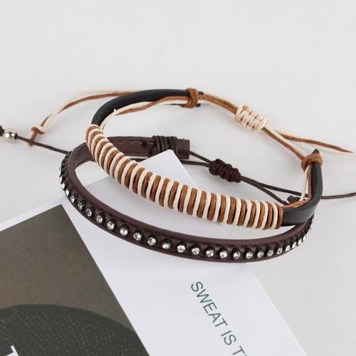 Bracelets cordon PU, corde de cire, avec cuir PU, bijoux de mode & multicouche, plus de couleurs à choisir, Vendu par PC