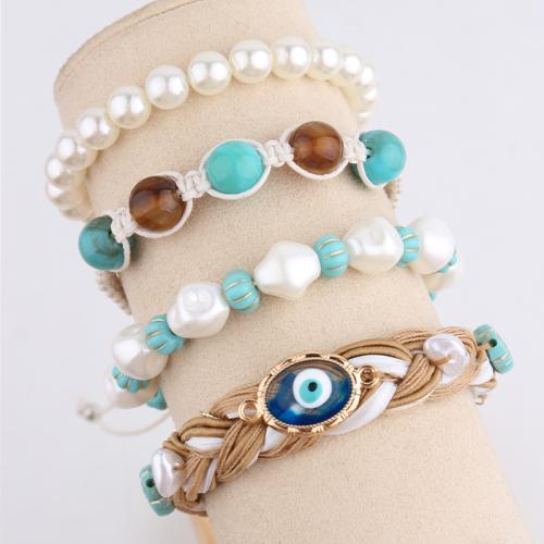 Evil Eye Schmuck Armband, Wachsschnur, mit Kunststoff Perlen & Zinklegierung & Acryl, Modeschmuck, keine, verkauft von PC