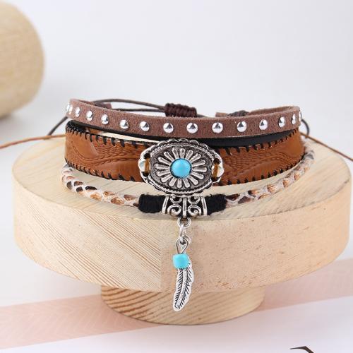 Bracelets cordon PU, corde de cire, avec Velveteen & cuir PU & alliage de zinc, bijoux de mode & multicouche, plus de couleurs à choisir, Vendu par PC