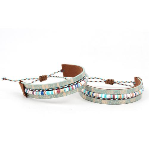 Bracelets cordon PU, argile de polymère, avec Velveteen & cuir PU, bijoux de mode, plus de couleurs à choisir, Vendu par PC