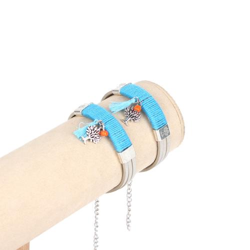 Bracelets cordon PU, alliage de zinc, avec Fil de coton & cuir PU, bijoux de mode, plus de couleurs à choisir, Vendu par PC
