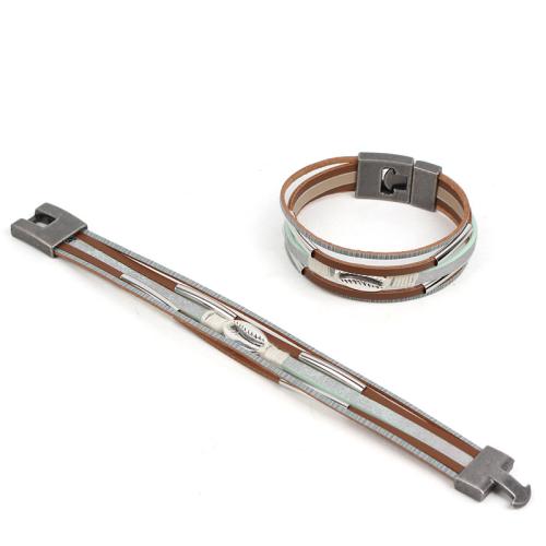 Bracelets cordon PU, alliage de zinc, avec cuir PU & fer, Placage de couleur d'or, bijoux de mode & multicouche, plus de couleurs à choisir, Vendu par PC