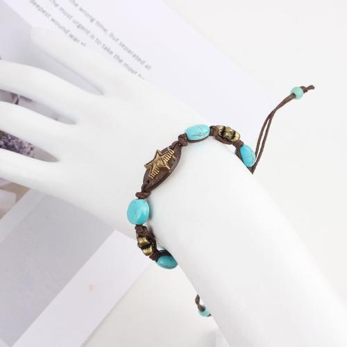 Bijoux bracelets de mode, alliage de zinc, avec noix de coco & corde de cire & turquoise naturelle, Placage de couleur d'or, bijoux de mode, plus de couleurs à choisir, Vendu par PC