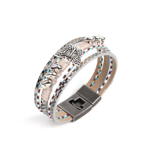 Bracelets cordon PU, alliage de zinc, avec Fil de coton & cuir PU & plastique revêtu de cuivre, Placage de couleur d'or, bijoux de mode & multicouche, plus de couleurs à choisir, Vendu par PC