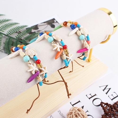 Bijoux bracelets de mode, Acrylique, avec corde de cire & turquoise naturelle & bois, Placage de couleur d'or, bijoux de mode, plus de couleurs à choisir, Vendu par PC