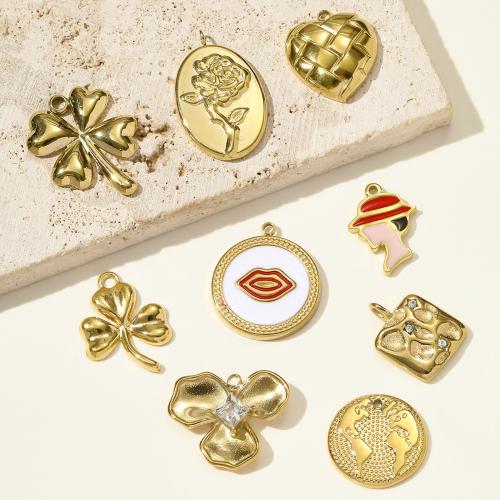 Nerezová ocel Šperky Přívěsky, 304 Stainless Steel, barva pozlacený, DIY & micro vydláždit kubické zirkony & smalt, více barev na výběr, 3PC/Bag, Prodáno By Bag