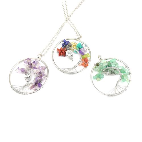 Collier bijoux de pierre gemme, avec fil en laiton & alliage de zinc, fait à la main, différents matériaux pour le choix & unisexe & creux, argent, Vendu par PC