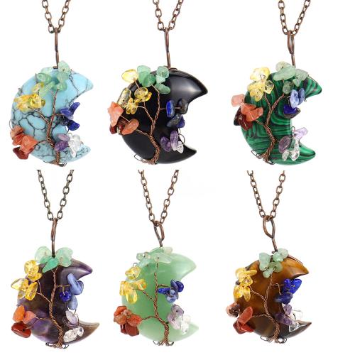 Collier bijoux de pierre gemme, Pierre naturelle, avec fil en laiton, fait à la main, bijoux de mode & différents matériaux pour le choix & unisexe, couleur cuivre antique, Vendu par PC