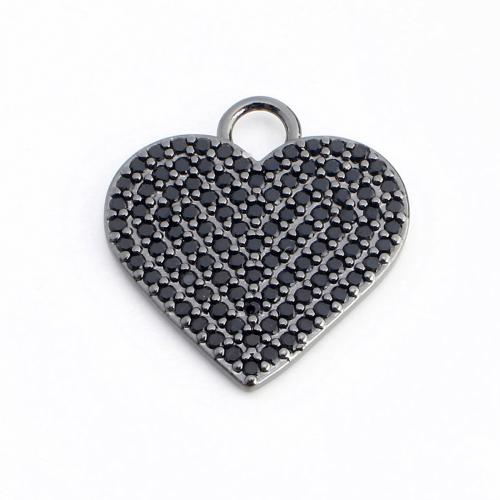 Cubique Pendentif en laiton zircon pavent, coeur, DIY & pavé de micro zircon, noire, 19x18x1mm, Vendu par PC