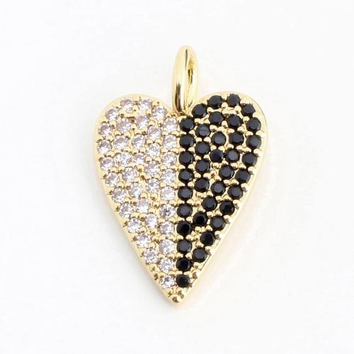 Cubique Pendentif en laiton zircon pavent, coeur, DIY & pavé de micro zircon, doré, 20x13x4mm, Vendu par PC