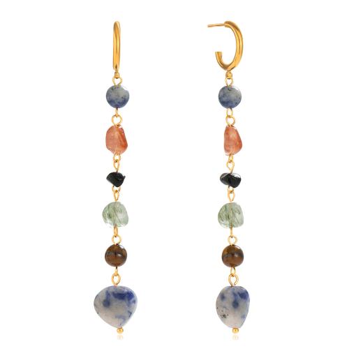 Boucles d'oreilles en pierres précieuses, Acier inoxydable 304, avec Pierre naturelle, Plaqué or 18K, bijoux de mode & pour femme, multicolore, Vendu par PC