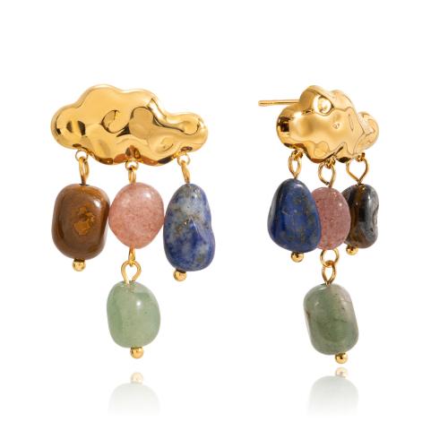 Boucles d'oreilles en pierres précieuses, Acier inoxydable 304, avec Pierre naturelle, Placage, bijoux de mode & pour femme, doré, Vendu par paire