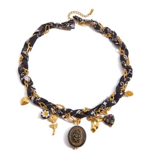 Nerezová ocel šperky náhrdelník, 304 Stainless Steel, s Terylene kabel & Pryskyřice, barva pozlacený, módní šperky & pro ženy & smalt, Prodáno By PC