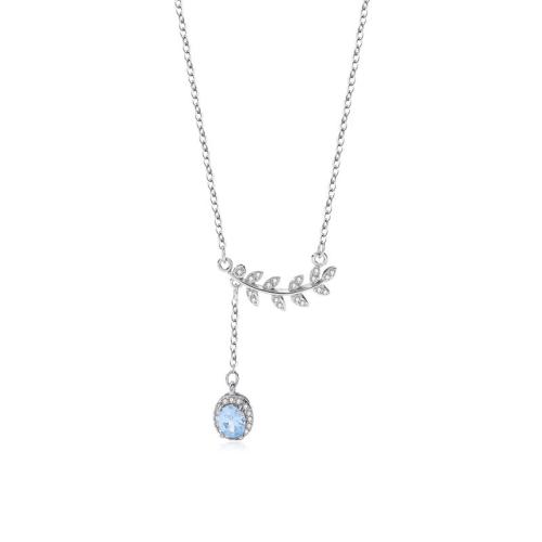 925 Sterling Silver Ogrlica, pšenica, ovalni lanac & za žene & s Rhinestone, više boja za izbor, Dužina Približno 16 inčni, Prodano By PC