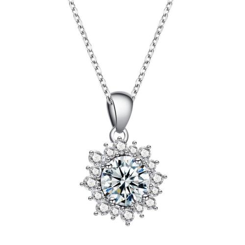 925 Sterling Silver Ogrlica, s Moissanite (razdvojba), s 2inch Produžetak lanac, Cvijet, platine pozlaćen, ovalni lanac & različitih stilova za izbor & micro utrti kubni cirkonij & za žene, Dužina Približno 15.7 inčni, Prodano By PC