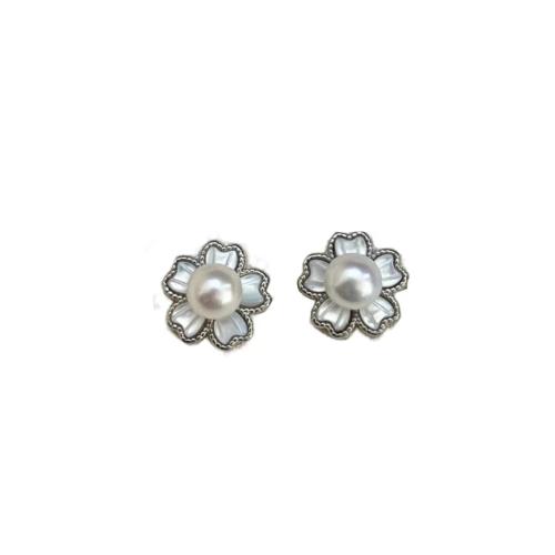 laiton boucle d oreille dormeuse, avec perle de plastique, fleur, Placage, bijoux de mode & pour femme, plus de couleurs à choisir, 15mm, Vendu par paire