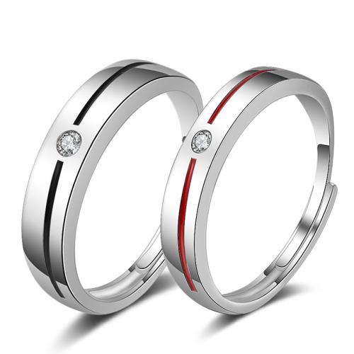 925 Sterling Silver pár kroužek, platina á, nastavitelný & různé styly pro výběr & epoxy samolepky & za pár & s drahokamu, Velikost:5-10, Prodáno By PC