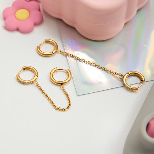 304 Edelstahl Troddel Ohrring, goldfarben plattiert, Modeschmuck & Micro pave Zirkonia, keine, verkauft von Paar