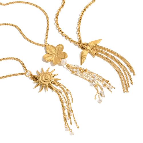 Nerezová ocel šperky náhrdelník, 304 Stainless Steel, s ABS plast pearl, barva pozlacený, módní šperky, více barev na výběr, Prodáno By PC