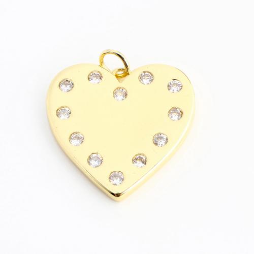 Cubique Pendentif en laiton zircon pavent, coeur, DIY & pavé de micro zircon, doré, 21x21x2mm, Vendu par PC