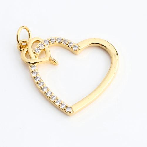Cubique Pendentif en laiton zircon pavent, coeur, DIY & pavé de micro zircon & creux, doré, 23x19x2mm, Vendu par PC